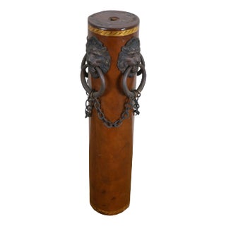 Vintage Ej Victor Leather Wrapped Lions Head Chain Candle Holder For Sale