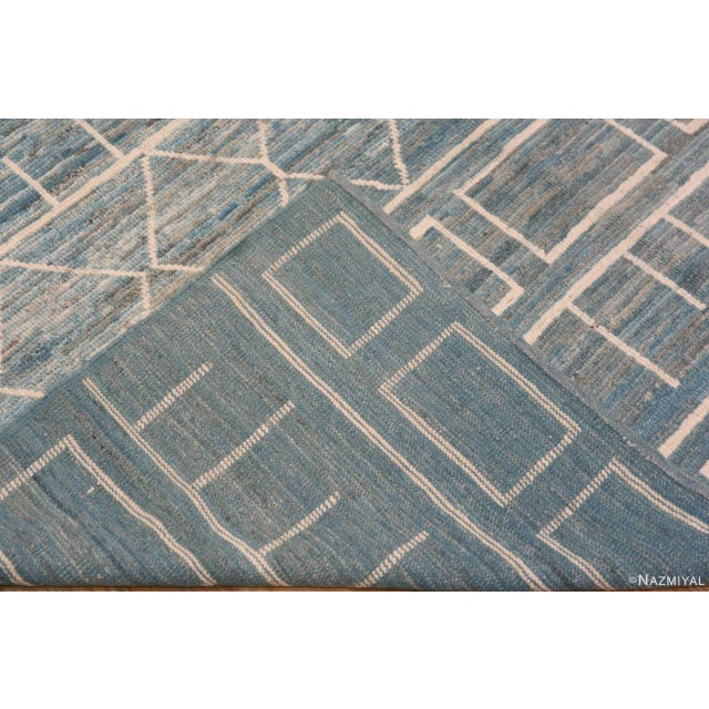 Textile Modern Geometric Light Sky blue Background Tribal Contemporary Area Rug For Sale - Image 7 of 7