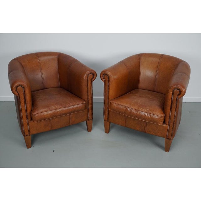 Vintage Dutch Cognac Colored Leather Club Chairs, Set of 2 For Sale - Image 9 of 18