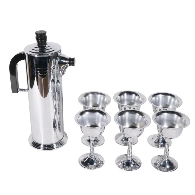 Mid 20th Century Mid 20th Century Seven Piece Chrome Art Deco Cocktail Set Marked l.b. Chromium Plated For Sale - Image 5 of 15