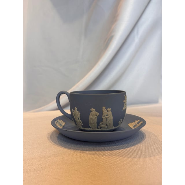 1950s Vintage Wedgwood Pale Blue Jasperware Sacrifice Collection – Teacup & Saucer, C. 1950s For Sale - Image 5 of 5