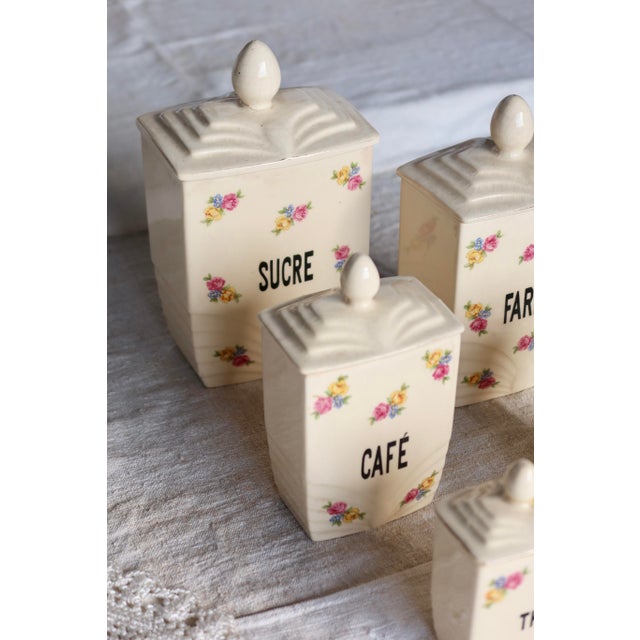 Vintage Earthenware Spice Jars with Floral Fruit Pattern, 1950s, Set of 6, in Very Good conditions. Designed 1950 to 1959