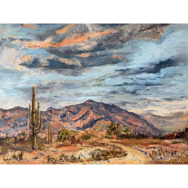 1970’s Carolyn Kiser “Tucson, Arizona” Impressionist Desert Landscape Oil on Canvas Painting – Wood Framed For Sale - Image 4 of 12