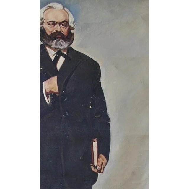 Realism 1960s Karl Marx Portrait, Original Oil Painting, Socialist Realism 120-196 For Sale - Image 3 of 6