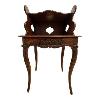 French Provincial Elmwood Side Table With Gallery/Shelf For Sale
