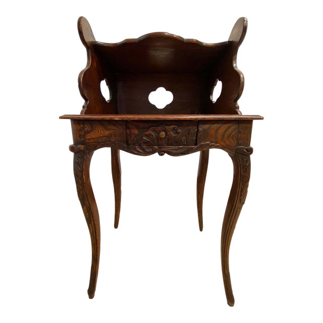 French Provincial Elmwood Side Table With Gallery/Shelf For Sale