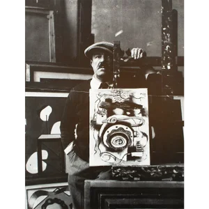 1990 "Photograph of Fernand Leger With Composition", Black and White Parisian Print
