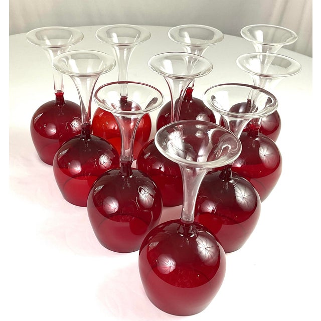 Late 20th Century Late 20th Century Ruby Red Wine/Water Goblets – Set of 10 For Sale - Image 5 of 5