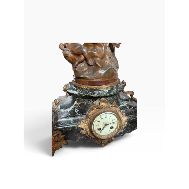 1900 - 1909 Antique French Bronze & Marble Art Nouveau Clock Set - La Nuit Madrassi For Sale - Image 5 of 7