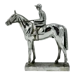 Vintage Equestrian Race Horse Thoroughbred Car Ornament Chrome Plated Jockey