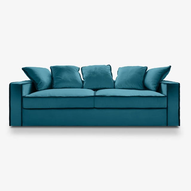 Wood Rafaella Three-Seater Sofa in Petrol Blue Velvet with Dark Navy Blue Trim from Biosofa For Sale - Image 7 of 7