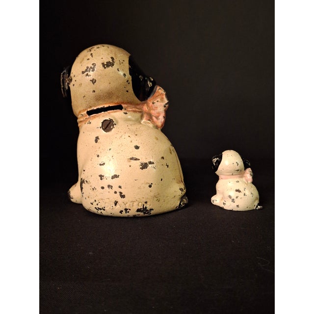 1920s Antique Hubley Cast Iron Puppo Dog Coin Bank & Miniature Figure Set Grace Drayton For Sale - Image 5 of 17