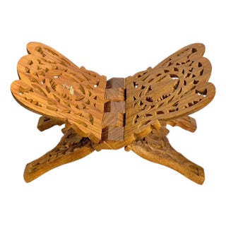 Vintage Hand Carved Anglo Indian Folk Art Book Stand Easel For Sale