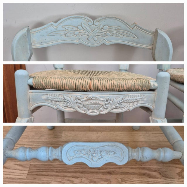 Late 20th Century Habersham Plantation French Country Painted Ladder Back Rush Seat Dining Side Chairs, Assembled Set of 6 For Sale - Image 11 of 18