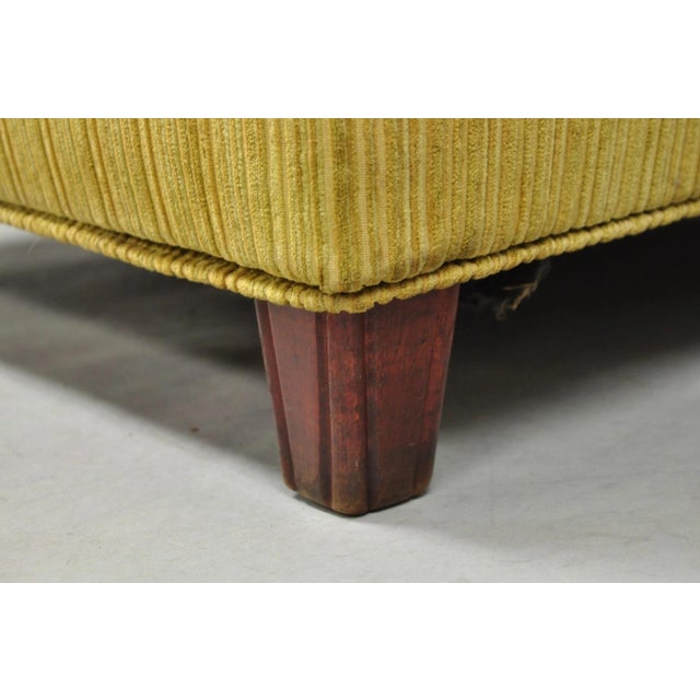 Early 20th Century Vintage Traditional Mahogany Leg Green Upholstered Footstool Ottoman For Sale - Image 5 of 14