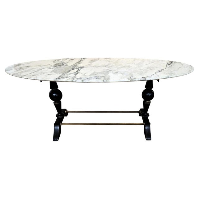 Mid-Century Modern Italian Coffee Table in Carved Walnut with Oval White Marble Top, 1950s For Sale - Image 9 of 9