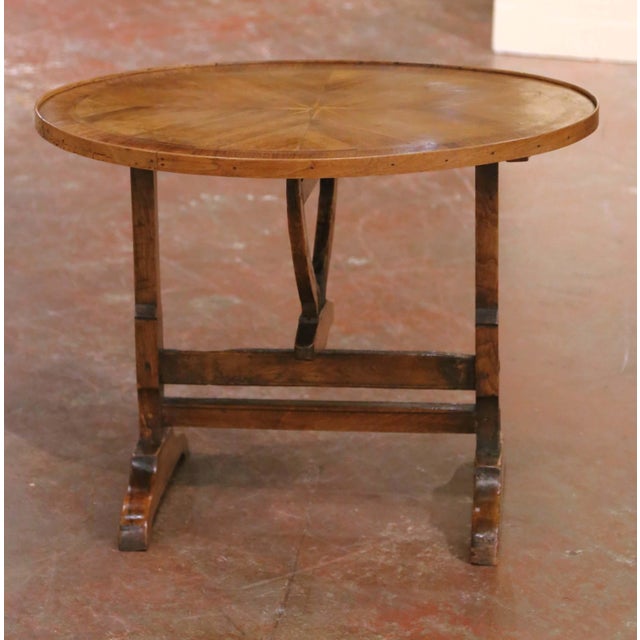 French 19th Century French Walnut Inlaid Tilt-Top Wine Tasting Table For Sale - Image 3 of 14