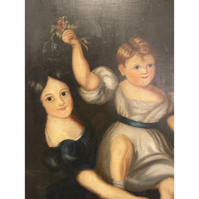 19th Century American Art Oil Painting of Three Girls For Sale In Boston - Image 6 of 13