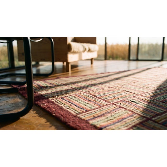 1930s Multicolor Checkerboard Folk Art Antique American Hooked Rug 3'2" X 10' 4" Carpet For Sale - Image 15 of 17