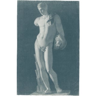 Reproduction Classical Man Drawing Teal Print For Sale