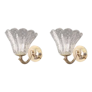 Mid 20th Century Bollicine Cups Sconces by Barovier E Toso - a Pair