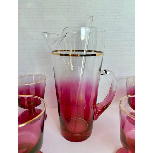 Mid-Century Modern Mid-Century Raspberry Ombre Glass Barware Set, Attributed to Blendo For Sale - Image 3 of 12