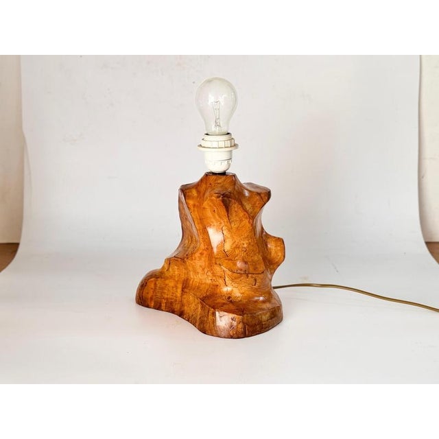 Sculptural Carved Olive Wood Block Table Lamp, France, 1950 For Sale - Image 12 of 17