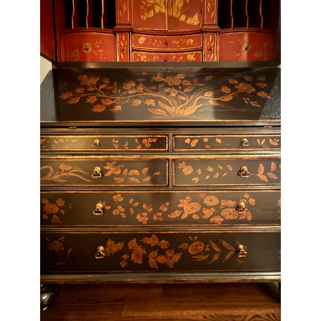Mid 18th Century George I Style Black & Gold Chinoiserie Secretary Desk With Red Interior For Sale - Image 5 of 5