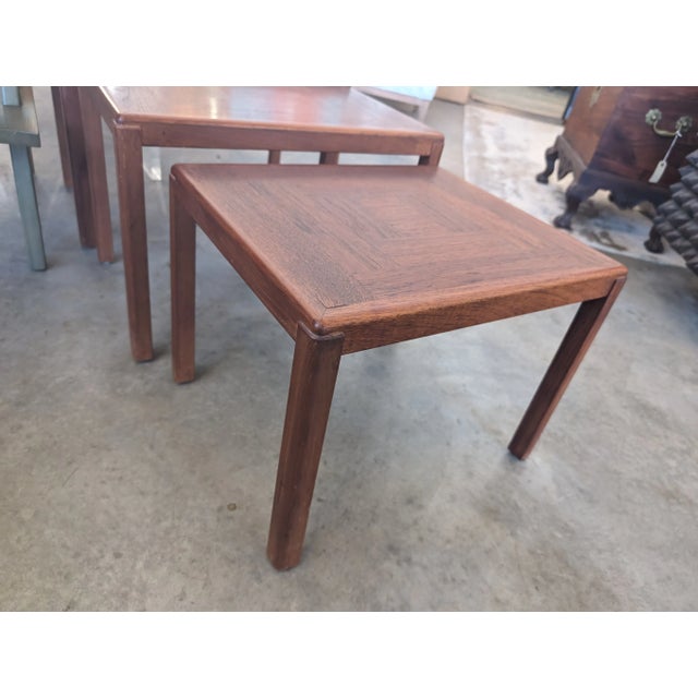 1970s Teak Danish Modern Patchwork Nesting Tables by Vejle Stole Denmark - Set of 3 For Sale - Image 10 of 10