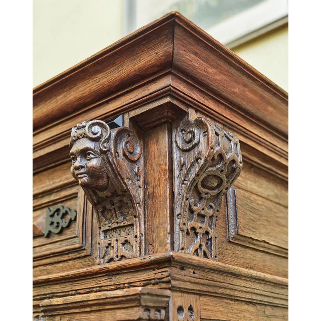 Flemish Renaissance Oak Cabinet with Carvings For Sale - Image 3 of 12