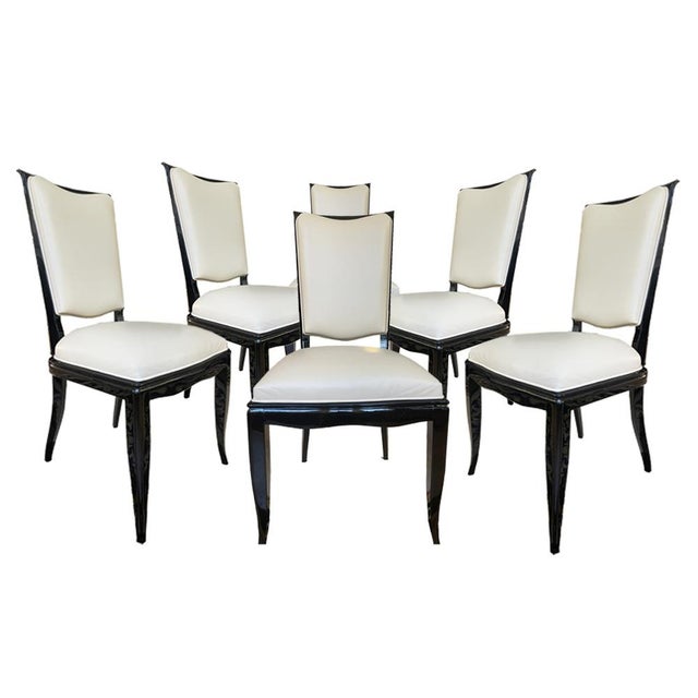 Art Deco Dining Table Chairs, France, 1930s, Set of 6 For Sale - Image 3 of 12
