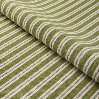 Schumacher Benson Stripe Epingle Fabric in Green For Sale