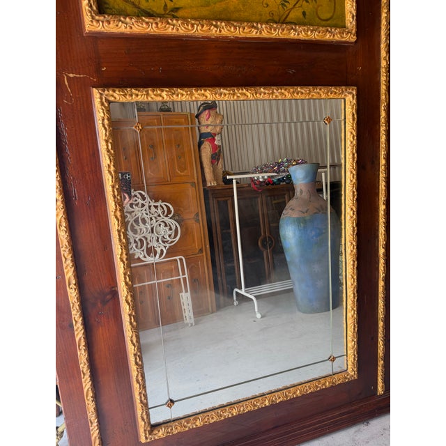 French Monumental Vintage Trumeau Mirror With Singerie Monkey Painting, 88" For Sale - Image 3 of 10