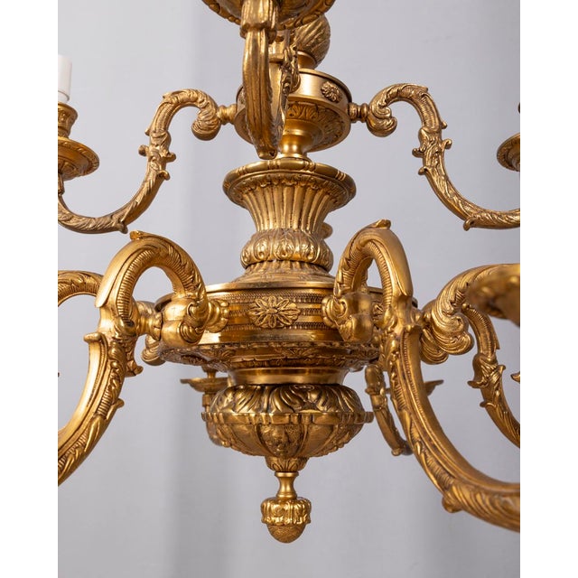 20th Century Classic Twelve-Light Gilded Bronze Chandelier, 1950s For Sale - Image 14 of 16