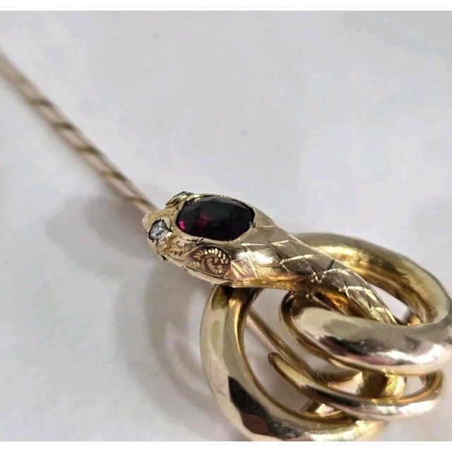 Antique Victorian 9ct Gold Garnet and Diamond Serpent Stickpin, 1890s For Sale - Image 9 of 16