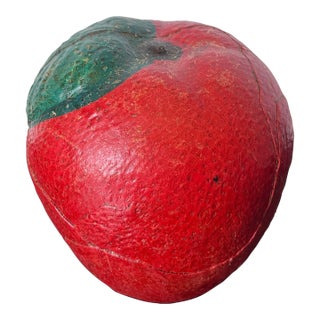 Large 1990s Terra Cotta Hand Painted Decorative Fruit Apple Rustic Italian For Sale