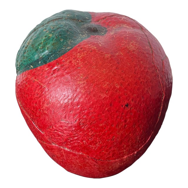 Large 1990s Terra Cotta Hand Painted Decorative Fruit Apple Rustic Italian For Sale