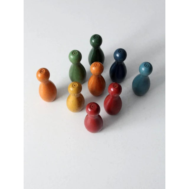 Vintage Colorful Wooden Skittles Tabletop Bowling Game For Sale - Image 4 of 12