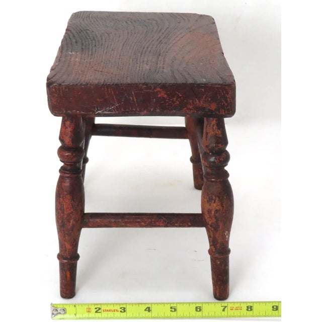 Antique Circa Mid 19th Century Country American Chestnut Wood Footstool - Fireside Stool For Sale - Image 12 of 13