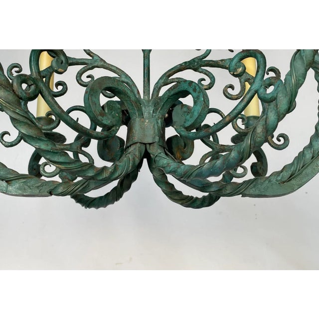 Wrought Iron Industrial Green Painted Chandelier, Circa 1930s For Sale In New York - Image 6 of 11