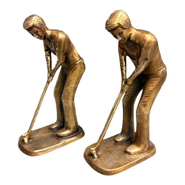 Vintage Brass Golf Player Bookends - A Pair For Sale
