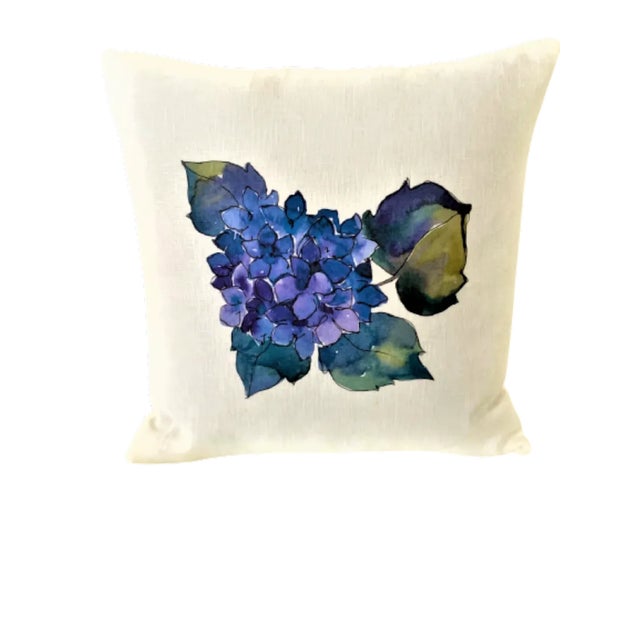 Not Yet Made - Made To Order Hydrangea Blossom on Sea Green Linen Pillow For Sale - Image 5 of 5