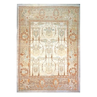 Turkish Donegal Wool & Hemp 13x18 Ivory, Tan & Rust Handmade Area Rug #1140073 For Sale