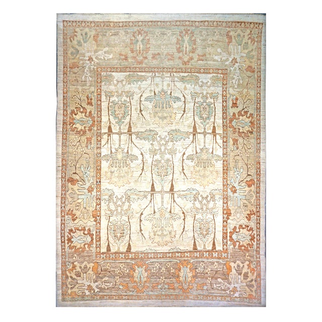Turkish Donegal Wool & Hemp 13x18 Ivory, Tan & Rust Handmade Area Rug #1140073 For Sale