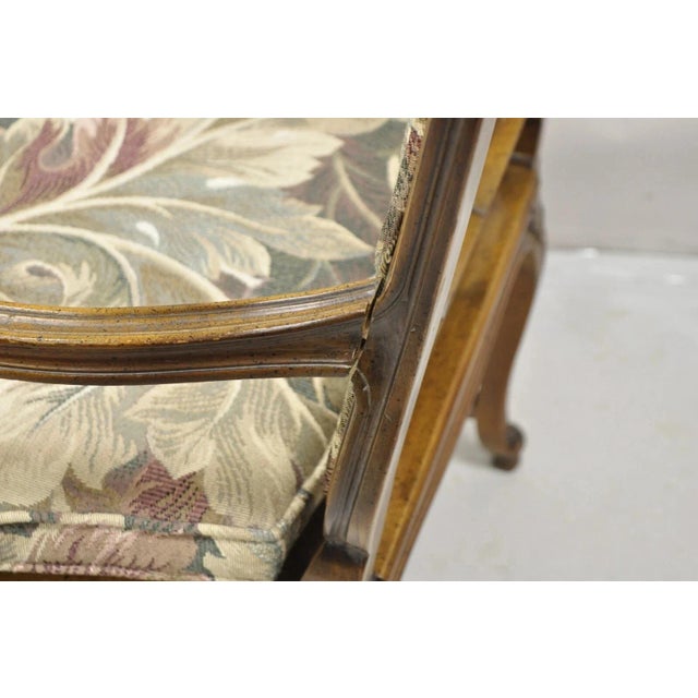 Wood Vintage French Country Louis XV Style Upholstered Cane Lounge Arm Chairs - Pair For Sale - Image 7 of 12
