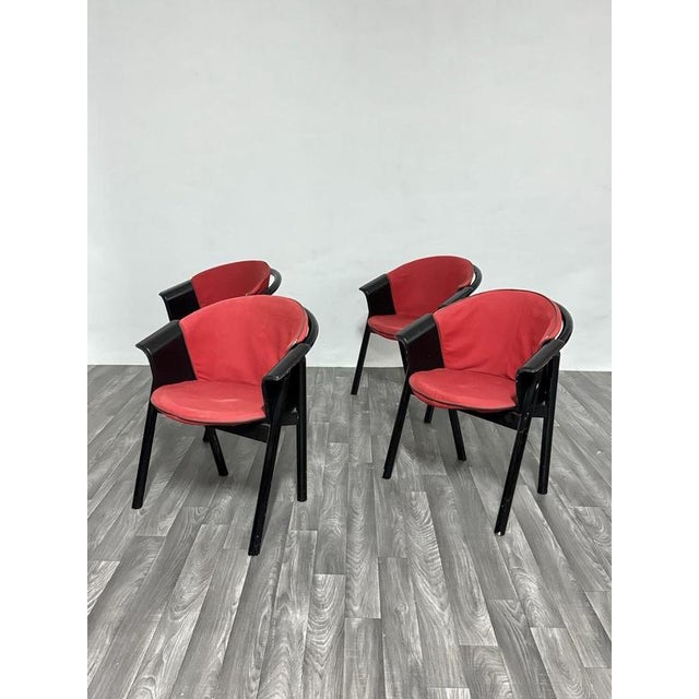 1970s Modern Chairs in Lacquered Wood and Fabric from Pozzi & Verga, 1970s, Set of 4 For Sale - Image 5 of 18