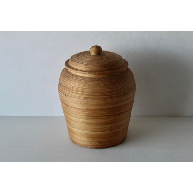 Vintage Vivai Del Sud Italian Style Lidded Bamboo Reed Storage Basket For Sale - Image 9 of 12