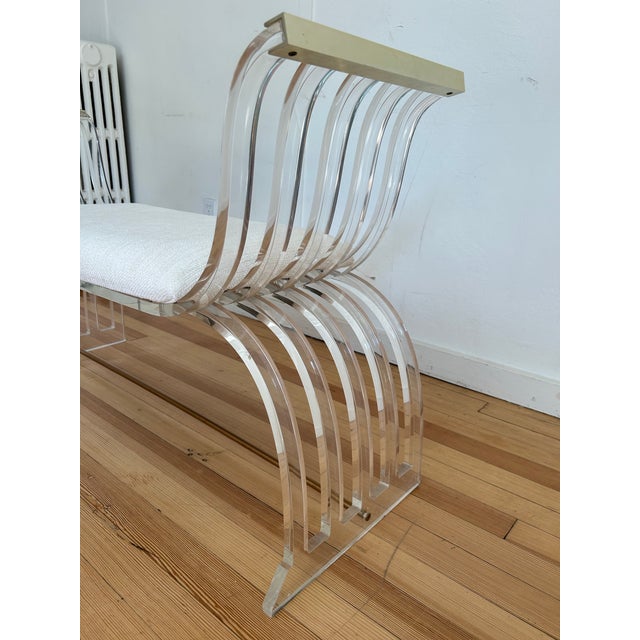 Charles Hollis Jones 1970s Lucite & Brass Bench in the Manner of Charles Hollis Jones For Sale - Image 4 of 7