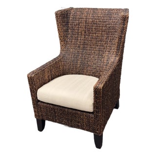 Crate & Barrel Woven High Back Armchair For Sale