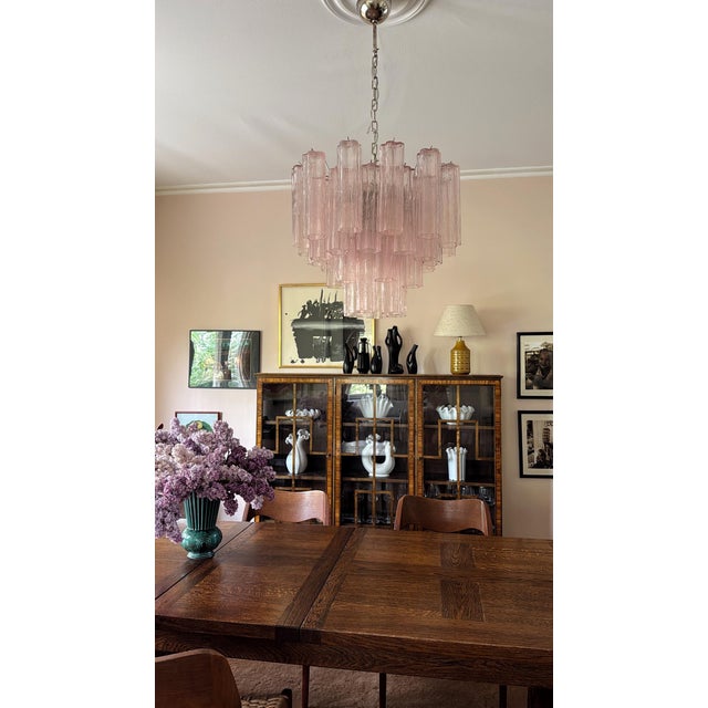 Glass Pink Murano Chandeliers with Tronchi Glass Tubes, Set of 2 For Sale - Image 7 of 14